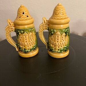 German beer stein salt & pepper shakers with a castle design.